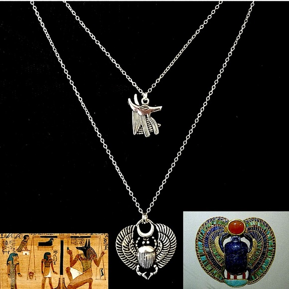 Hand Crafted Jewelry - “Book of the Dead" Handmade Dainty 2-Layer Egyptian Necklace, Anubis, Scarab